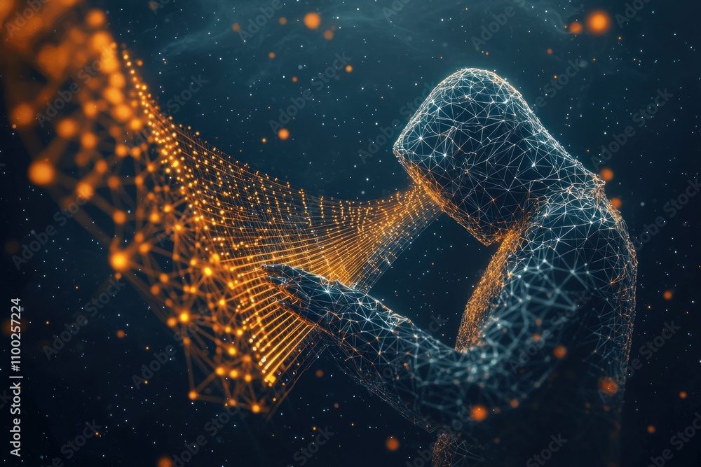 Aufkleber digital transformation abstract human figure interacting with data waves in a virtual space immersiv