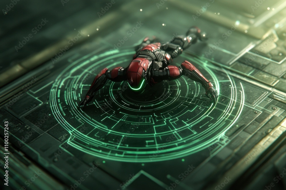 Poster futuristic robot action sci-fi scene digital art high-tech environment close-up view innovation conc