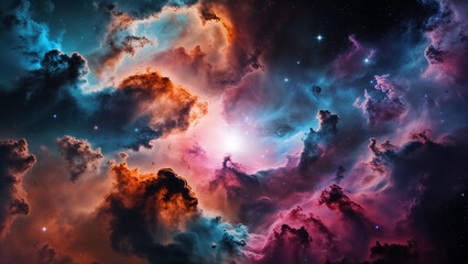 Fototapeta premium Colorful cloud in the sky with a bright star in the middle