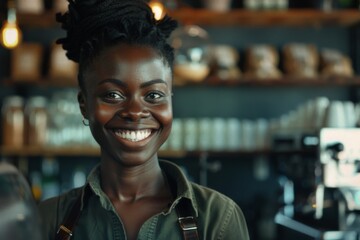 Obraz premium Portrait of a smiling African American female barista