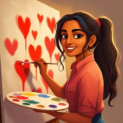 Artist Painting Hearts on a Canvas for Valentine’s Day