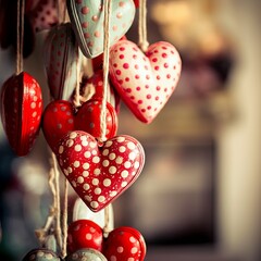 Hand-Painted Wooden Heart Pendants for Valentine’s Day