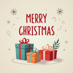 Minimalist Christmas and New Year Greeting Banner with Snowflakes and Gift Boxes