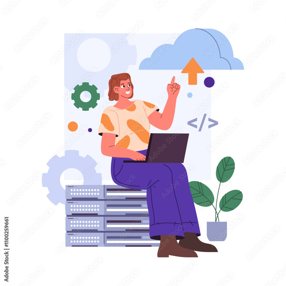 Poster Safety backup of files and documents, storing information on remote server. Vector cloud computing service for employees and engineers. Downloading data on repository or virtual database technology