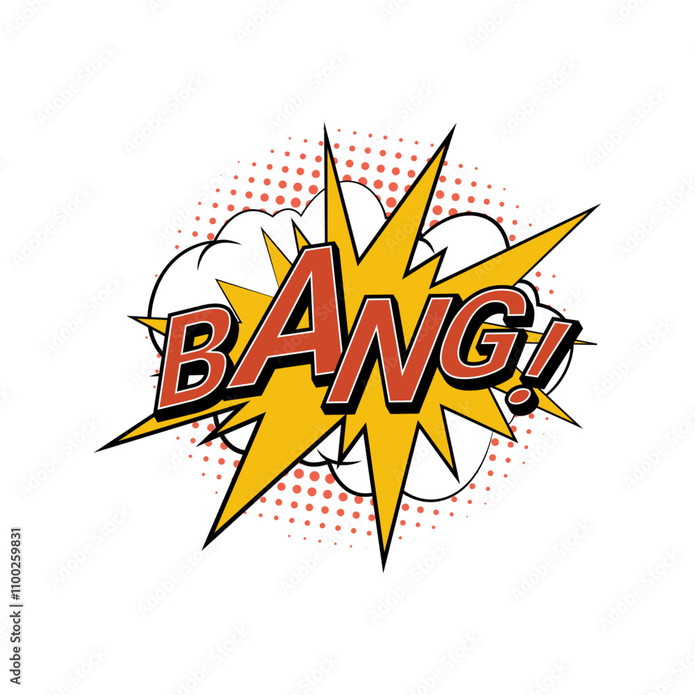 Poster bang sound effect for comic book dynamic cartoon expression and dynamism. vector isolated icon with 