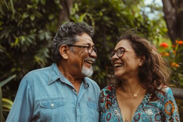 Fototapeta premium Joyful older Hispanic man and woman engage in exercise outdoors