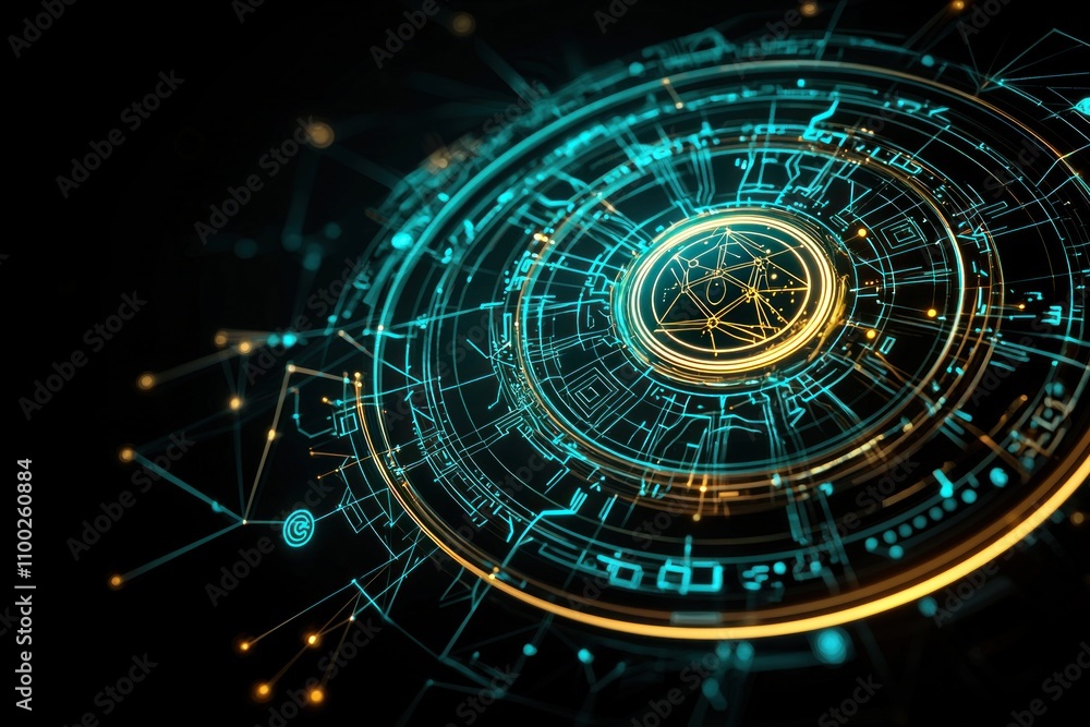 Poster futuristic digital technology design virtual space concept art high-tech environment close-up view i