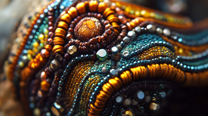 Mandelbulb Fractal Inspired Beaded Bracelet: Ornate Beadwork, Earth Tones, Macro Photography