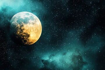 Fototapeta premium Celestial observation full moon over a starry sky nighttime photography ethereal environment wide-angle view beauty of nature