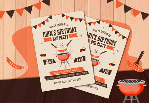 Rustic Vintage Birthday BBQ Party Invitation Template