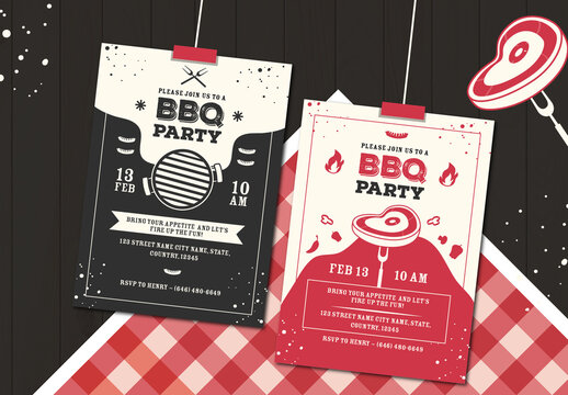 Minimalist Vintage BBQ Party Invitation Flyer Template