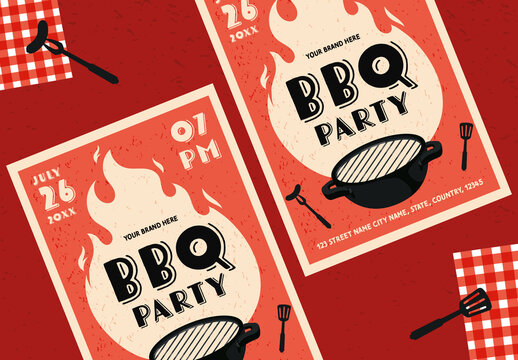 Vintage Rustic BBQ Party Invitation Flyer Template