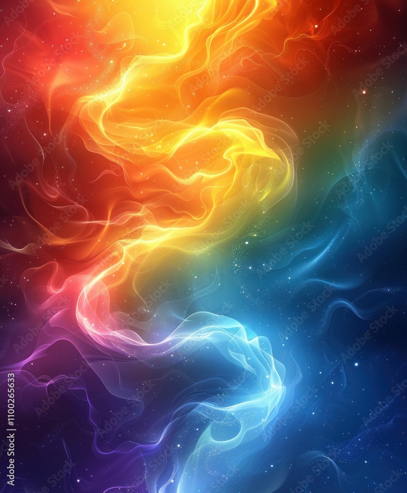 Poster abstract colorful swirl of rainbow hues blending from warm to cool tones, creating a vibrant and dyn