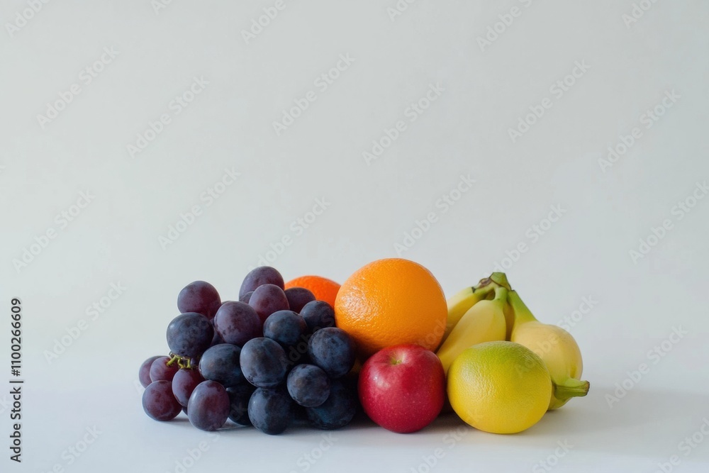 Poster colorful fruits and vegetables like grapes, apples, and oranges create an appetizing and healthy ass