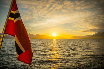 norway flag with sunset