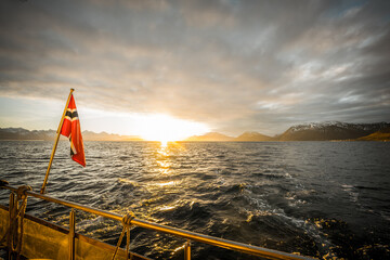 norway flag with sunset