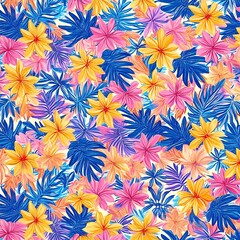 Fototapeta premium Vibrant Tropical Leaf and Flower Pattern for Summer Fabrics and Designs