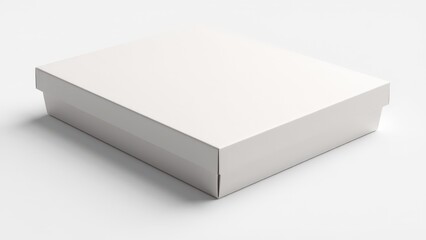 Naklejka premium Stylish flatbread box mockup with sharp edges, placed on a white surface for branding and packaging customization.