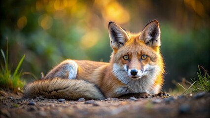 Fototapeta premium Golden Hour Fox - Red Fox Portrait in Forest, Bokeh Background, Wildlife Photography, Animal, Nature, Fox, Woodland