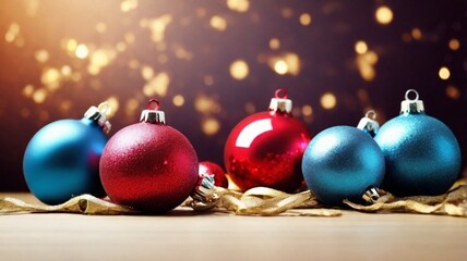 christmas background with red and blue christmas balls