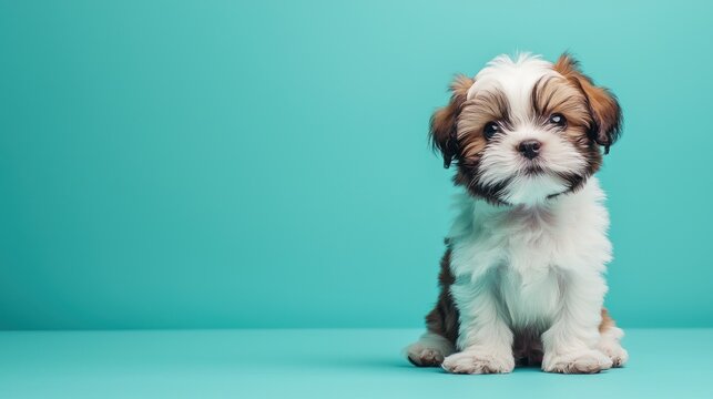 Adorable Shih Tzu Puppy Cute Dog Pet Blue Background