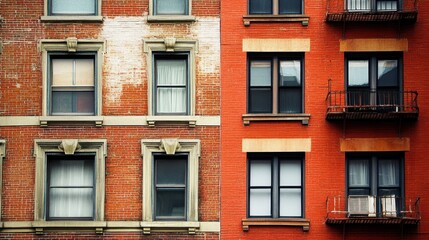 Fototapeta premium Gentrification explored through close-up shots of contrasting architectural styles in rapidly changing urban neighborhoods, Symbolizing socio-economic shifts and cultural transformation