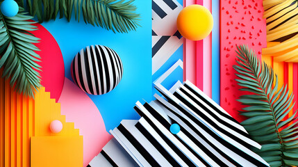 Obraz premium Vibrant 3D Abstract Background with Tropical Leaves