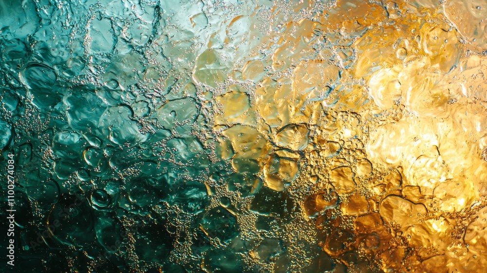 Aufkleber a vibrant abstract image featuring textured patterns of bubbles in shades of turquoise and gold.