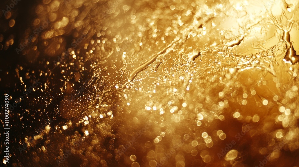 Aufkleber a close-up of a shimmering, textured surface with golden hues and sparkling droplets, creating an el