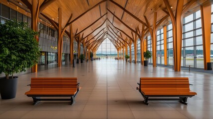 Fototapeta premium travel restrictions concept. A detailed view of an airport terminal featuring policy-specific lanes for essential and non-essential travel