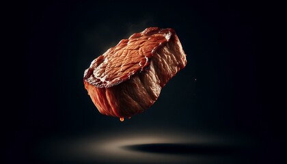 Naklejka premium Ai generative, Floating Delight A Steak in Mid Air 