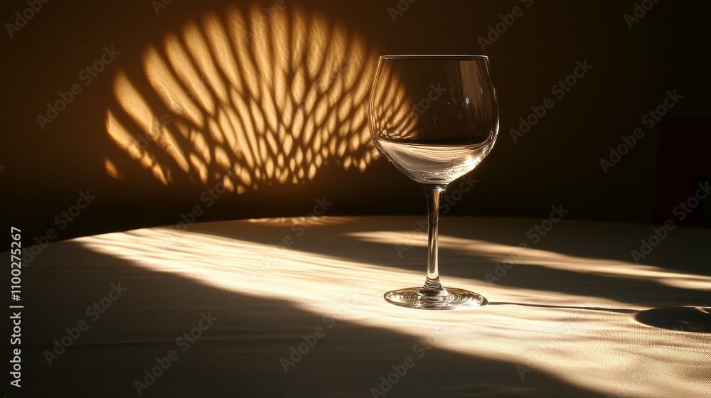 Aufkleber a glass sits on a table, casting intricate shadows that create a beautiful pattern on the surface, e