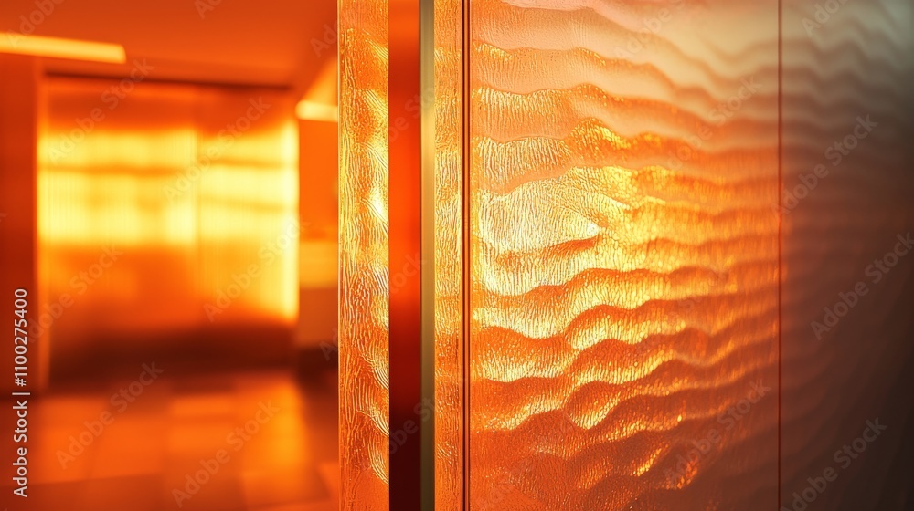 Aufkleber a close-up of textured glass reflecting warm orange light, creating an inviting atmosphere with soft