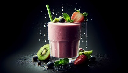 Ai generative, Sweaty Glass of Smoothie on Dark Background Photography