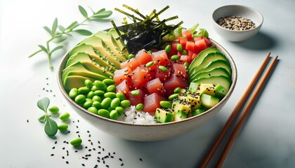 AI generative, Vibrant Tuna Poke Bowl Delight