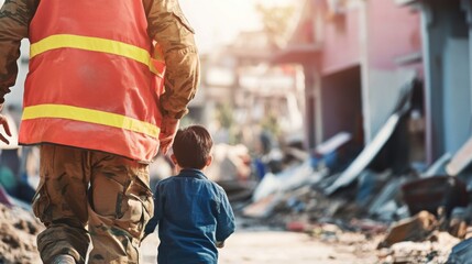 Promotion of community resilience and disaster preparedness, Symbolizing emergency response, photography style