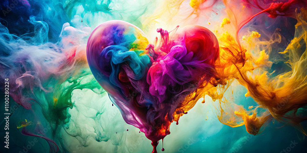 Poster bright swirls of color combine to create a stunning heart shape, showcasing a beautiful display of v