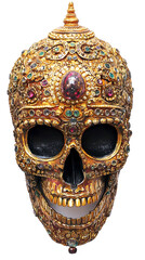 Golden Khmer Skull Mask: Precious Stones, Intricate Design, Death Mask