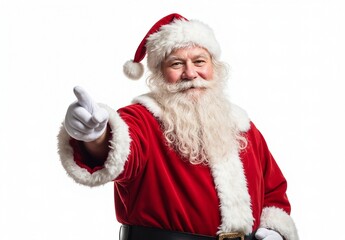 A cheerful Santa Claus character joyfully pointing, ideal for creating captivating holidaythemed designs