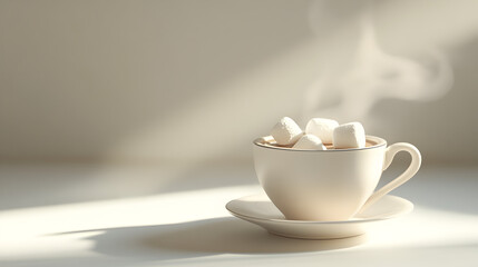 Fototapeta premium Steaming Hot Chocolate with Marshmallows: Minimalist Warm Drink
