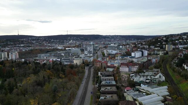 Drohnenaufnahme der Stadt Stuttgart, Deutschland.
