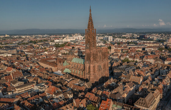 Aerial view of Strasbourg cathedral in Alsace, Grand Est, France - Powered by Adobe