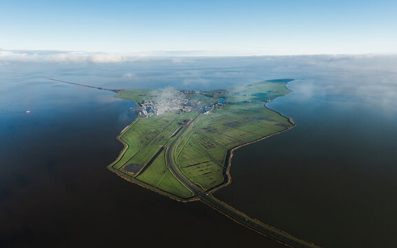 Aerial view of Marken island, of Waterland in the province of North Holland, Netherlands.