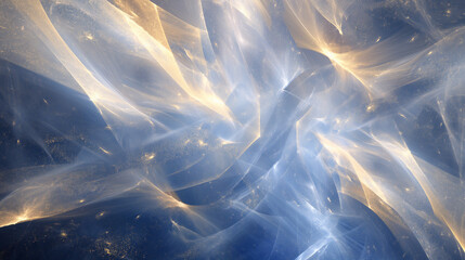 4K Abstract digital art, flowing waves of light, golden & blue tones. Depth and movement, PNG