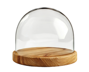 Glass dome with a wooden base, isolated on transparent cutout background