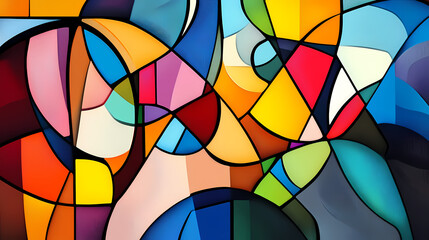 Fototapeta premium Colorful forms and lines in cubism style. Cubism. Illustration
