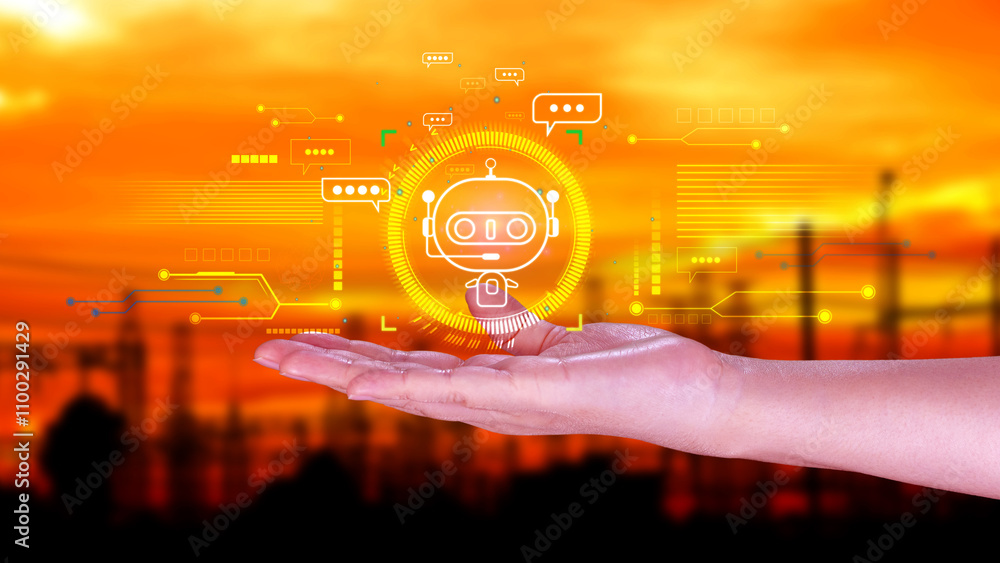 Poster businessman using for digital chatbot, robot application, conversation assistant, ai artificial inte