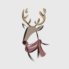 Obraz premium Stylized Christmas reindeer character illustration featuring bold antlers and a cozy winter scarf for holiday design.