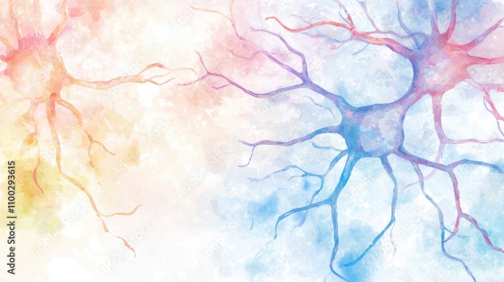 Poster microscopic view of human cells with soft colorful layers and abstract design elements