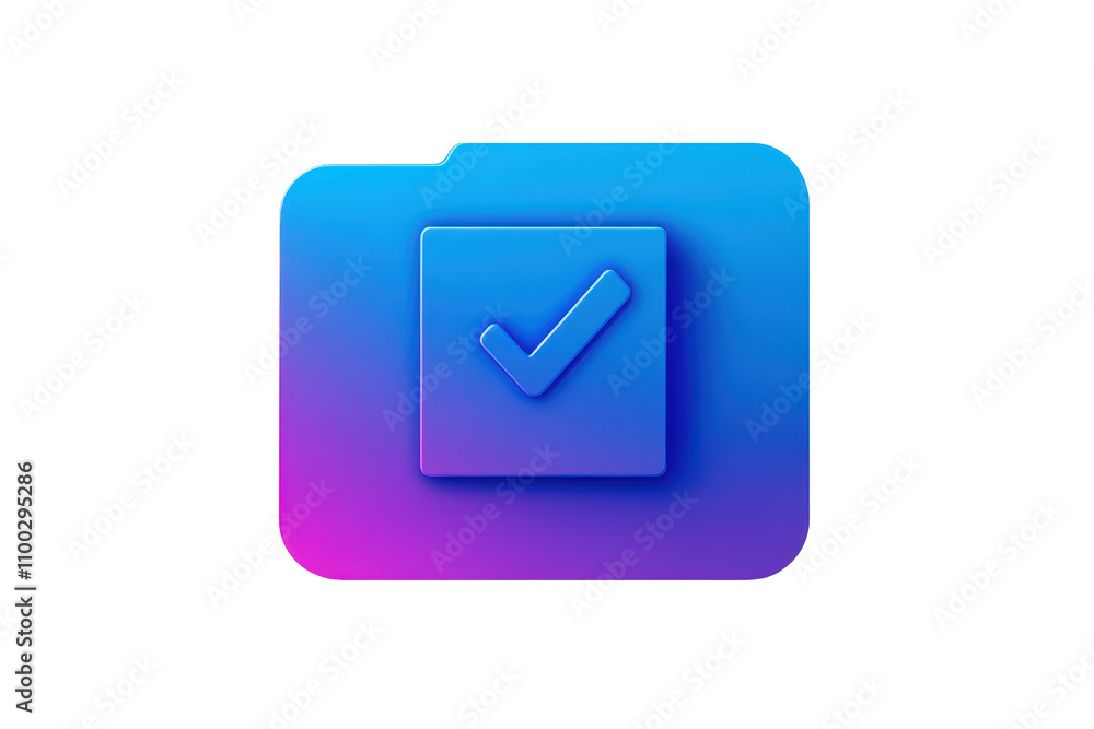 Poster colorful folder icon with a check mark, symbolizing completion and organization. transparent backgro